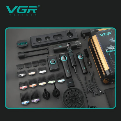 Kit Toilettage VGR 4-en-1 — Tondeuse, Rasoir, Trimmer & Sèche-cheveux