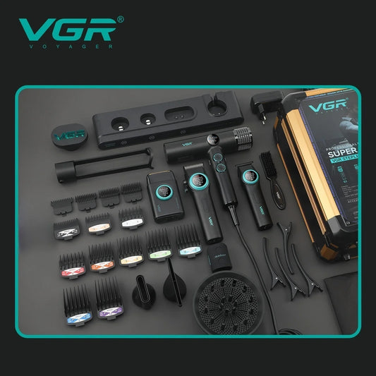 Kit Toilettage VGR 4-en-1 — Tondeuse, Rasoir, Trimmer & Sèche-cheveux