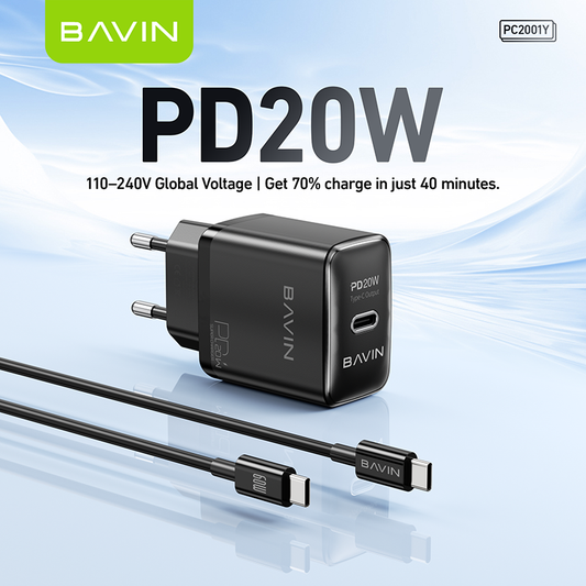 BAVIN PC2001Y – Chargeur rapide PD 20W + câble USB-C