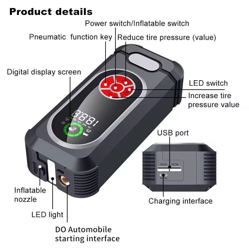 Démarreur de voiture portable avec compresseur d'air