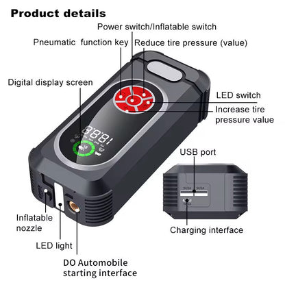 Démarreur de voiture portable avec compresseur d'air
