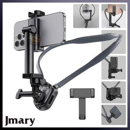 Jamey Support de Cou MG-01 2-en-1 pour Smartphone et Caméra – Tournage POV, Rotation 360°, Pliable et Confortable, Compatible GoPro, Insta360, Caméras d’Action et Smartphones