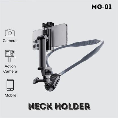 Jamey Support de Cou MG-01 2-en-1 pour Smartphone et Caméra – Tournage POV, Rotation 360°, Pliable et Confortable, Compatible GoPro, Insta360, Caméras d’Action et Smartphones