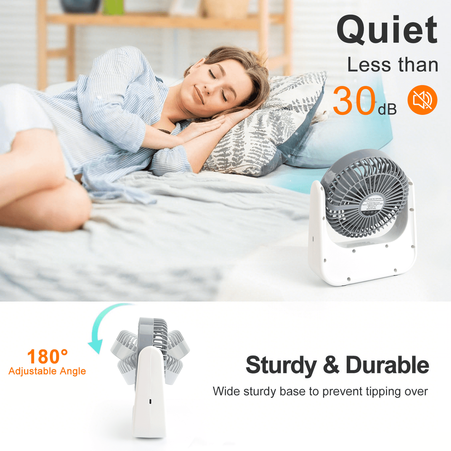 Ventilateur de camping solaire PUCACHI avec lanterne LED | Portable 6 pouces, double charge solaire/USB-C