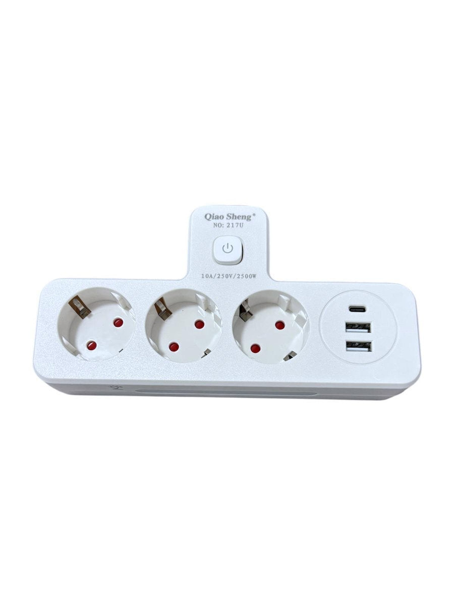 Power Strip 3 Positions with 2 USB-A and 1 USB-C