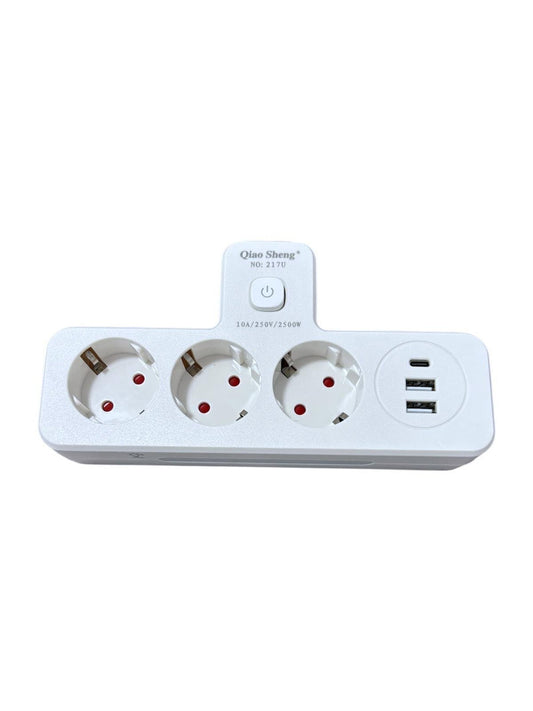 Power Strip 3 Positions with 2 USB-A and 1 USB-C