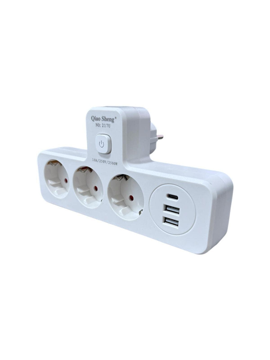 Power Strip 3 Positions with 2 USB-A and 1 USB-C