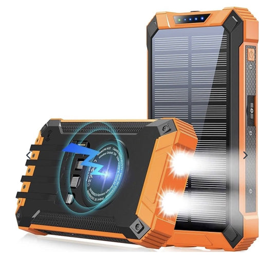 Solar Power Bank 26800mAh, Wireless Power Bank with 6 Outputs 4 Inputs Type C 15W, Solar Charger Built-in Dual Flashlights (SOS/Strobe/Steady), Red Light, Thermometer for Outdoors