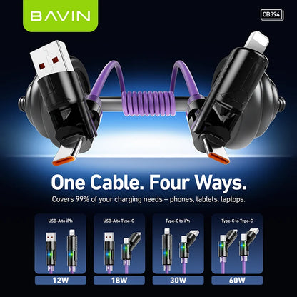 Câble BAVIN CB394 60W 4 en 1 en silicone avec lumière RGB
