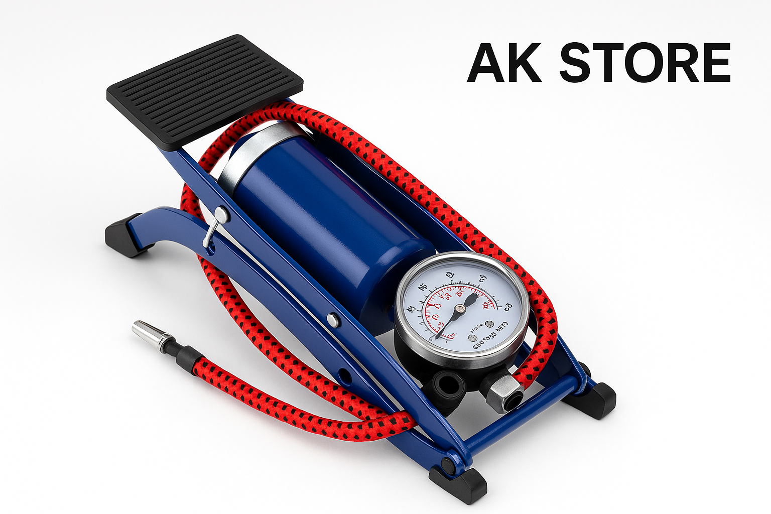 صورة احترافية لمنتج مضخة القدم عالية الضغط مع علامة AK STORE