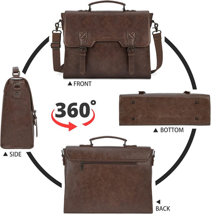 Sac Ordinateur Portable 15,6" Bandoulière Homme – Cuir PU Imperméable Mallette Messenger