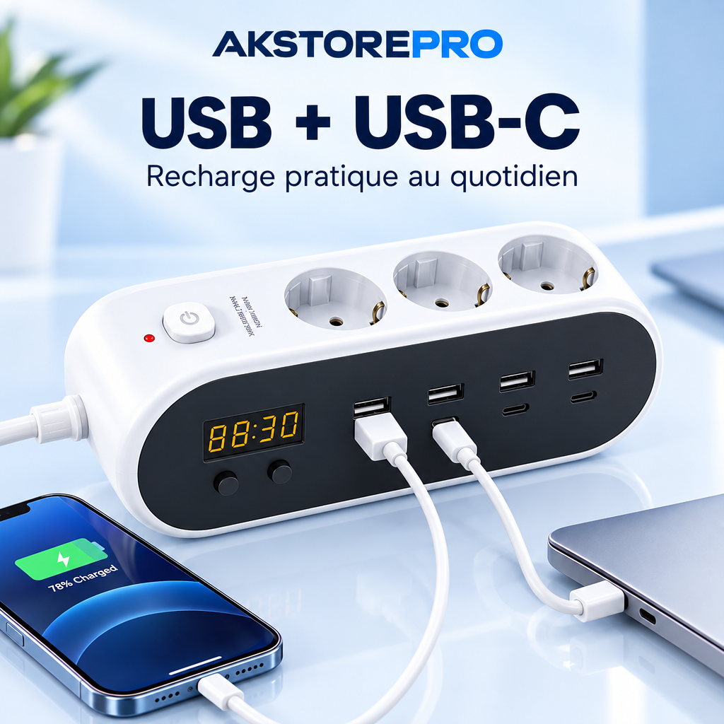 Ports USB et USB-C de la multiprise TINSOL, AKSTOREPRO