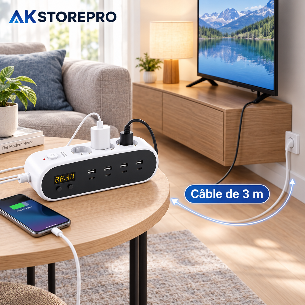 Multiprise TINSOL avec câble de 3 mètres, AKSTOREPRO