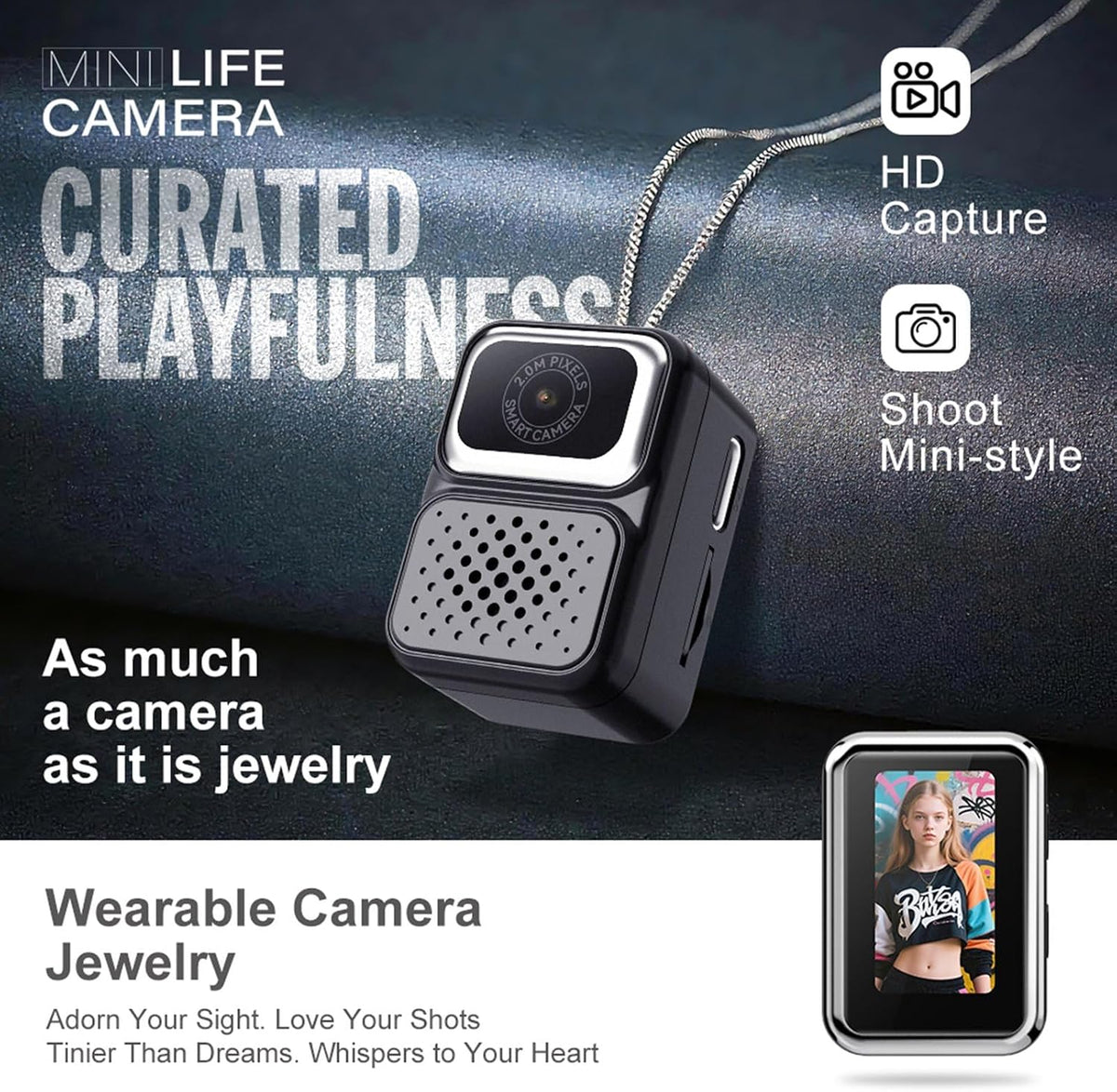 Mini Caméra Collier 2 MP avec Carte Mémoire 32 Go