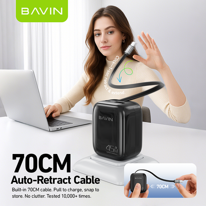 BAVIN PC2077 – Chargeur rapide 45W avec câble rétractable