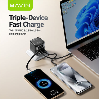 BAVIN PC2077 – Chargeur rapide 45W avec câble rétractable