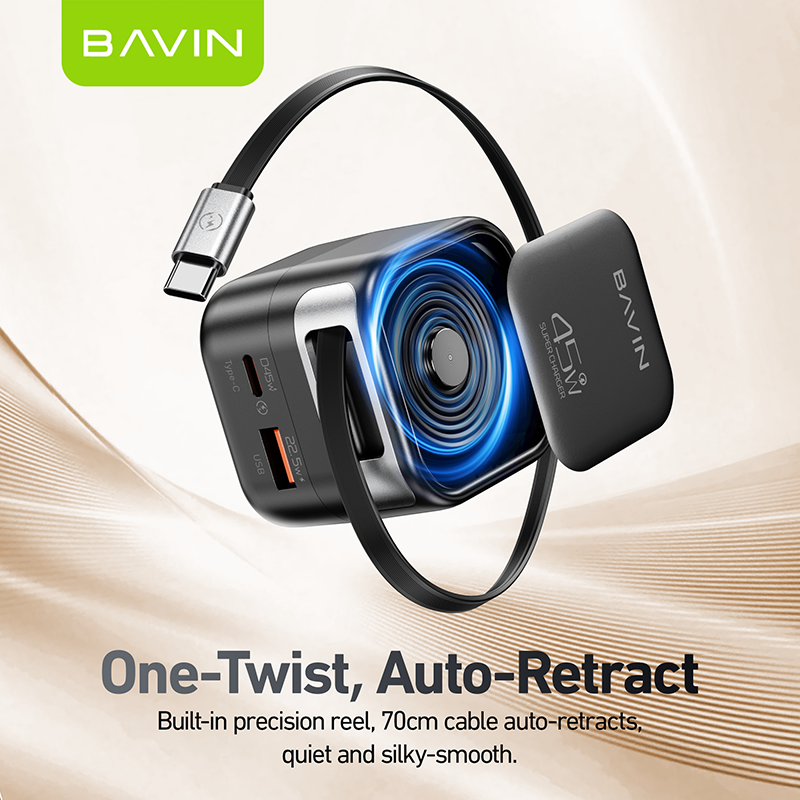BAVIN PC2077 – Chargeur rapide 45W avec câble rétractable