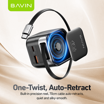 BAVIN PC2077 – Chargeur rapide 45W avec câble rétractable