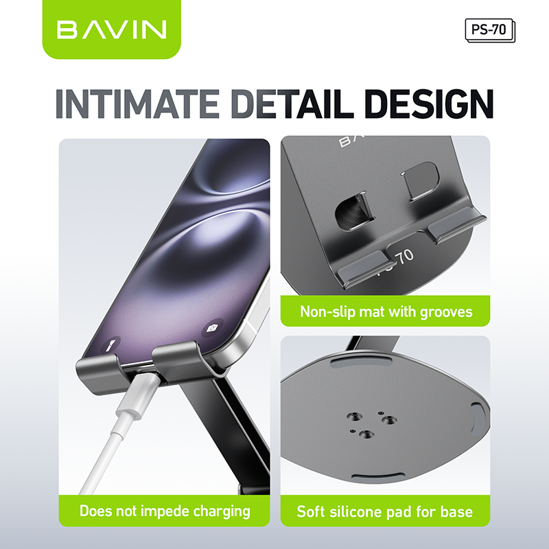 BAVIN PS70 – Support métallique 360° pour smartphone et tablette