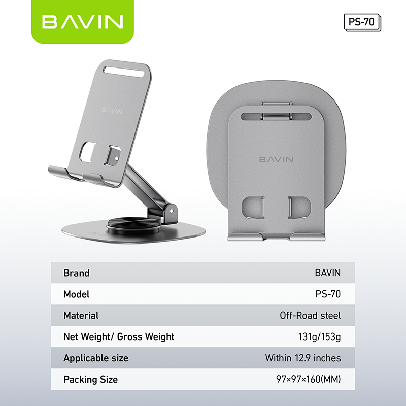 BAVIN PS70 – Support métallique 360° pour smartphone et tablette