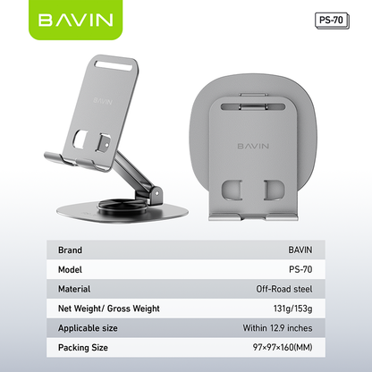 BAVIN PS70 – Support métallique 360° pour smartphone et tablette